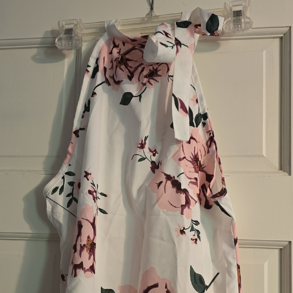 Floral Top with Pink and Green Design Paired With Pink Shorts With Gold Buttons
